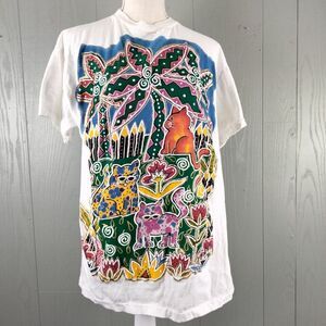 Vintage‎ Fun Art Lori B Top L Crazy Cat Lady Hand Painted 90s 3D Single Stitch